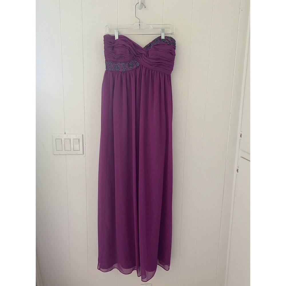 Maggy London Womens Sz‎ 10 Strapless Formal Dress Chiffon Purple Beaded Top